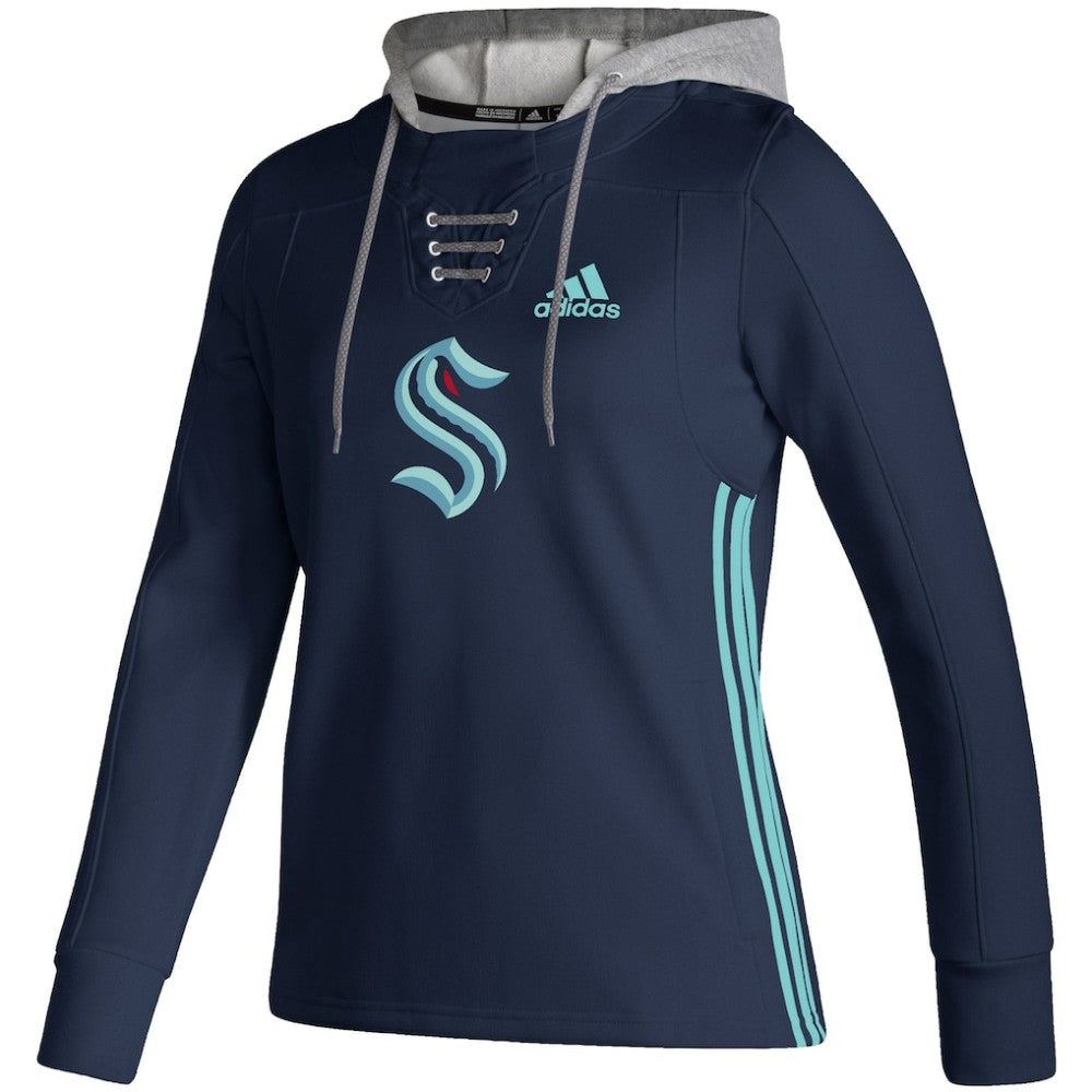 Seattle Kraken adidas Women's Skate Lace AEROREADY Pullover Hoodie Deep Sea Blue