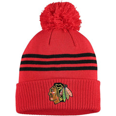 Chicago Blackhawks adidas Locker Room Three Stripe Cuffed Knit Hat with Pom Navy