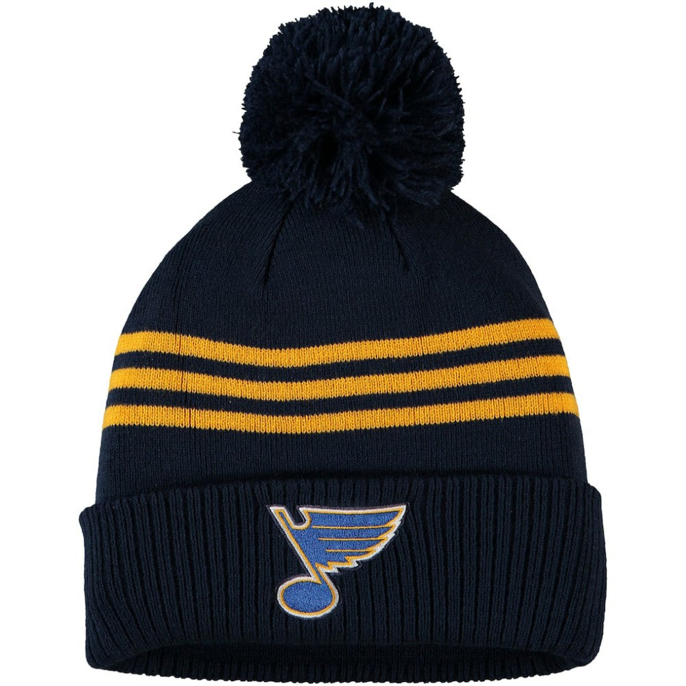 St. Louis Blues adidas Locker Room Three Stripe Cuffed Knit Hat with Pom Navy