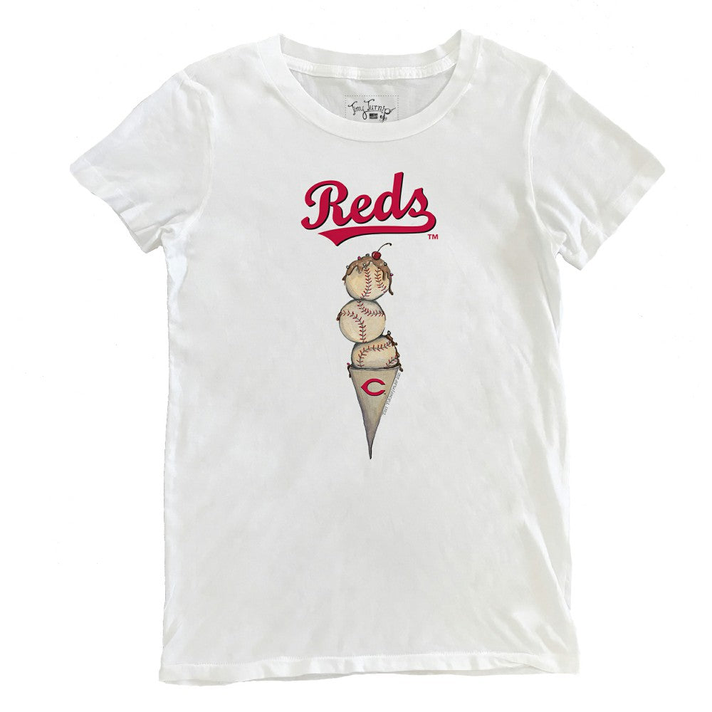 Cincinnati Reds Tiny Turnip Women's Triple Scoop T-Shirt - White