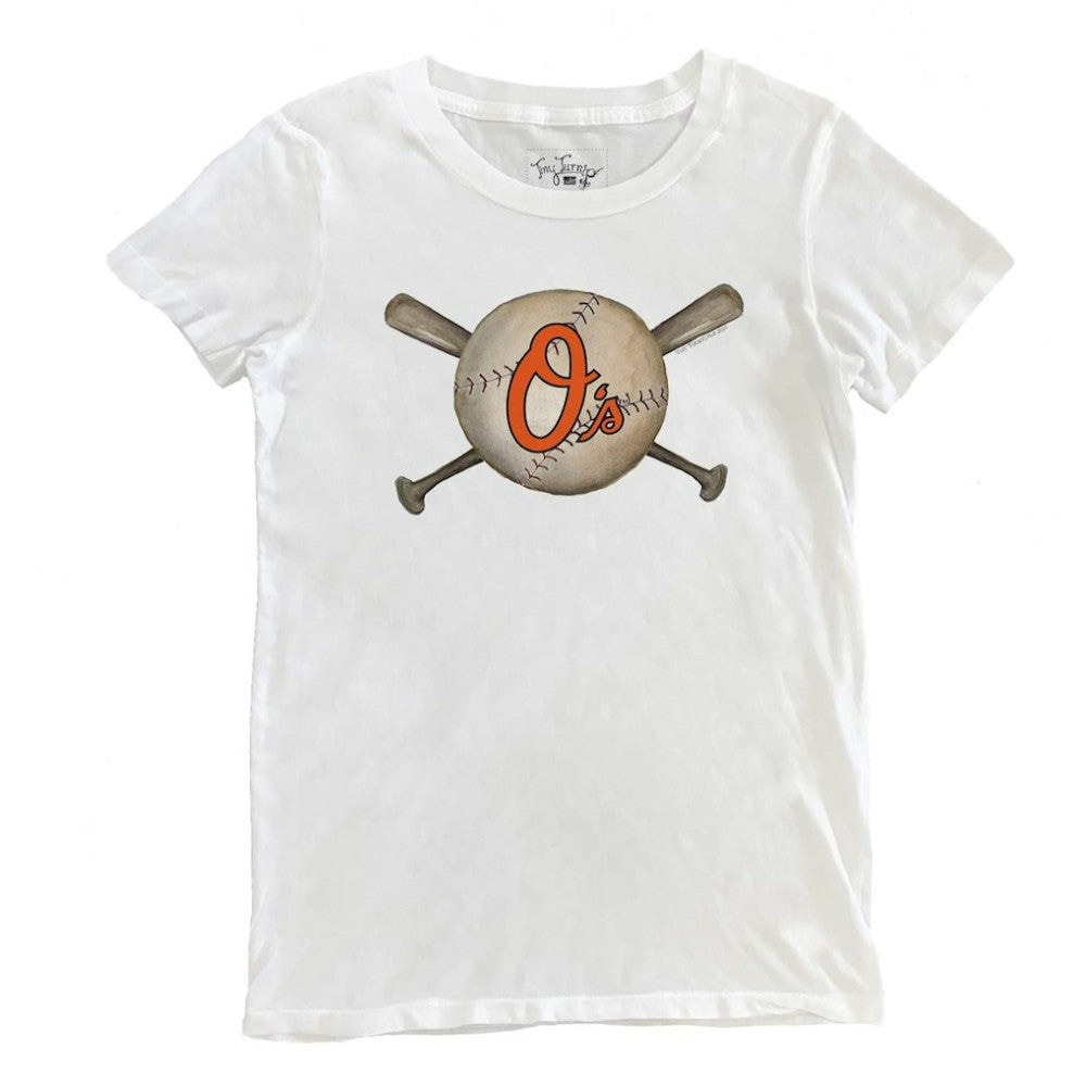 Baltimore Orioles Tiny Turnip Women's Baseball Crossbats T-Shirt - White