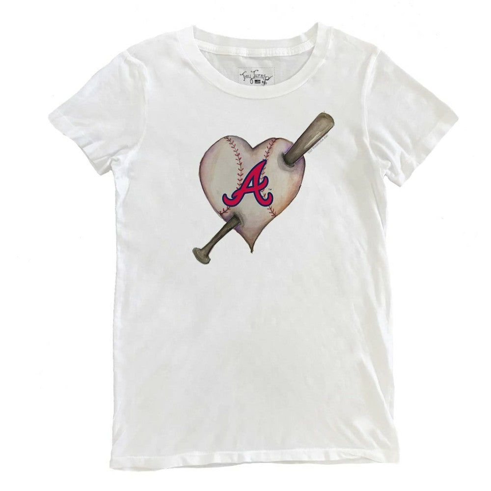Atlanta Braves Tiny Turnip Women's Heart Bat T-Shirt - White