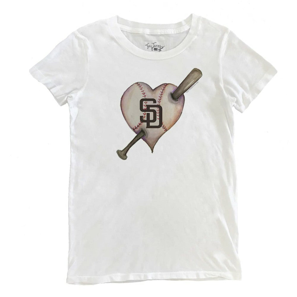 San Diego Padres Tiny Turnip Women's Heart Bat T-Shirt - White