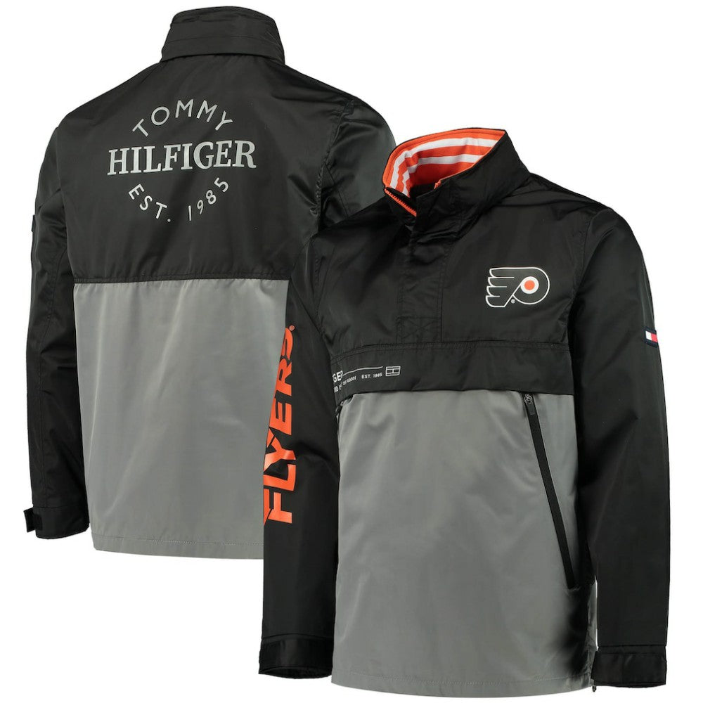 Philadelphia Flyers Tommy Hilfiger Anorak Quarter-Zip Hoodie Jacket Black/Gray