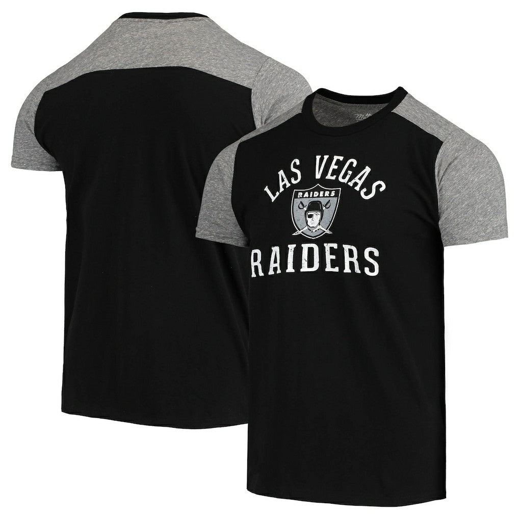 Las Vegas Raiders Majestic Threads Gridiron Classics Field Goal Slub T-Shirt - Black/Heathered Gray for sale