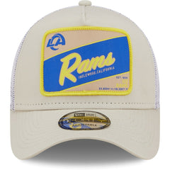 Los Angeles Rams New Era Happy Camper A-Frame Trucker 9FORTY Snapback Hat - Khaki/White for sale