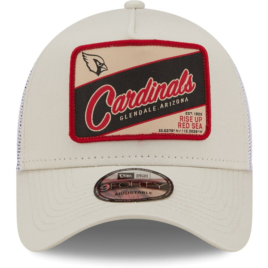 Arizona Cardinals New Era Happy Camper A-Frame Trucker 9FORTY Snapback Hat - Khaki/White discount