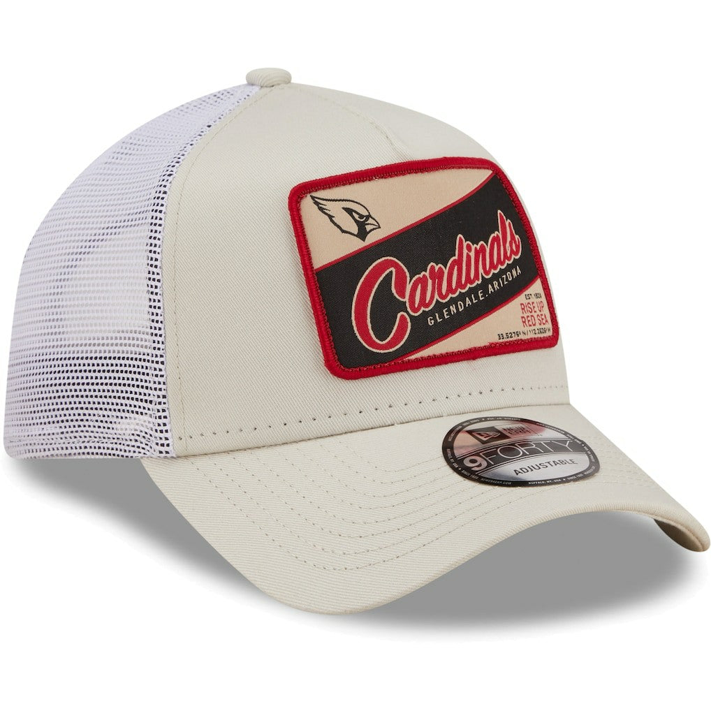 Arizona Cardinals New Era Happy Camper A-Frame Trucker 9FORTY Snapback Hat - Khaki/White discount