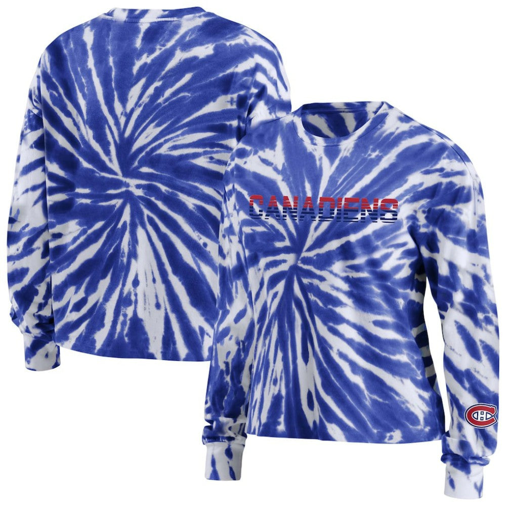Montreal Canadiens WEAR by Erin Andrews Women's Tie-Dye Long Sleeve T-Shirt Navy