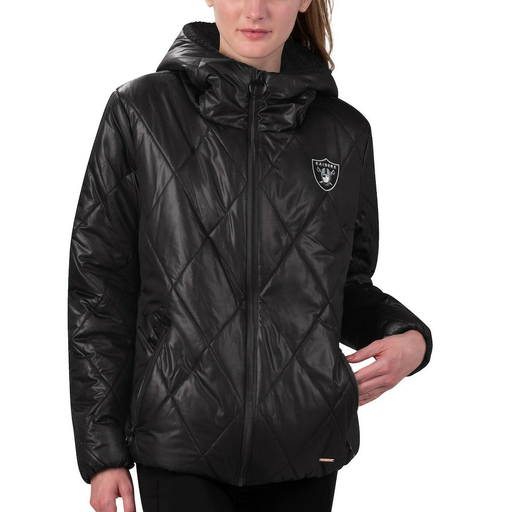 Las Vegas Raiders MSX by Michael Strahan Women's Charlotte Full-Zip Hoodie Puffer Jacket - Black sale