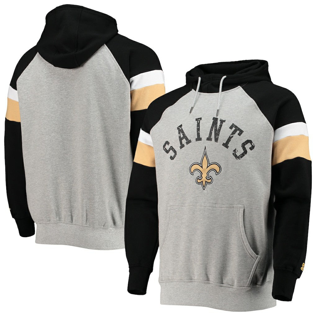 New Orleans Saints Starter Home Run Raglan Pullover Hoodie - Heathered Gray/Black on sale