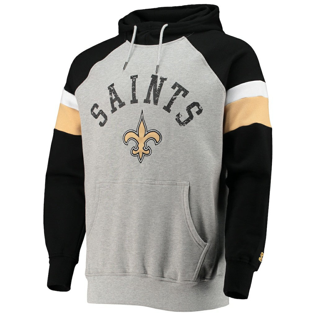 New Orleans Saints Starter Home Run Raglan Pullover Hoodie - Heathered Gray/Black on sale