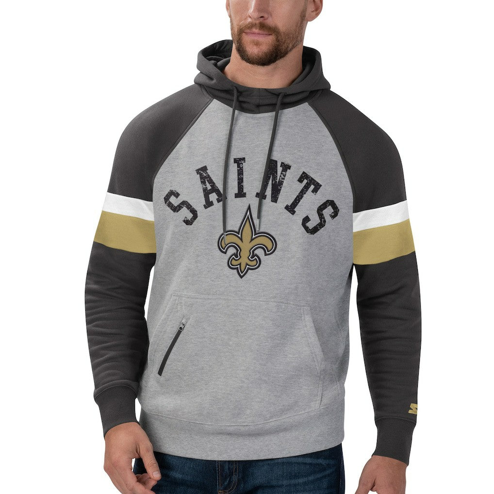 New Orleans Saints Starter Home Run Raglan Pullover Hoodie - Heathered Gray/Black on sale