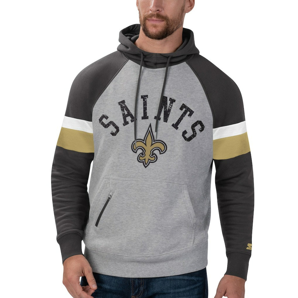New Orleans Saints Starter Home Run Raglan Pullover Hoodie - Heathered Gray/Black on sale