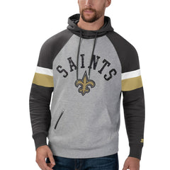 New Orleans Saints Starter Home Run Raglan Pullover Hoodie - Heathered Gray/Black on sale