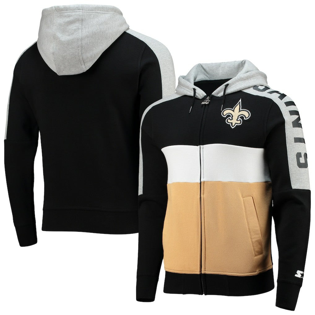 New Orleans Saints Starter Playoffs Color Block Full-Zip Hoodie - Black/Gold outlet
