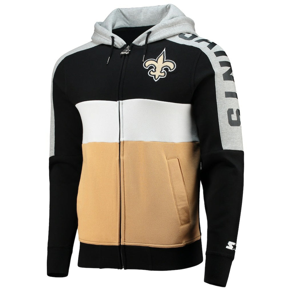 New Orleans Saints Starter Playoffs Color Block Full-Zip Hoodie - Black/Gold outlet