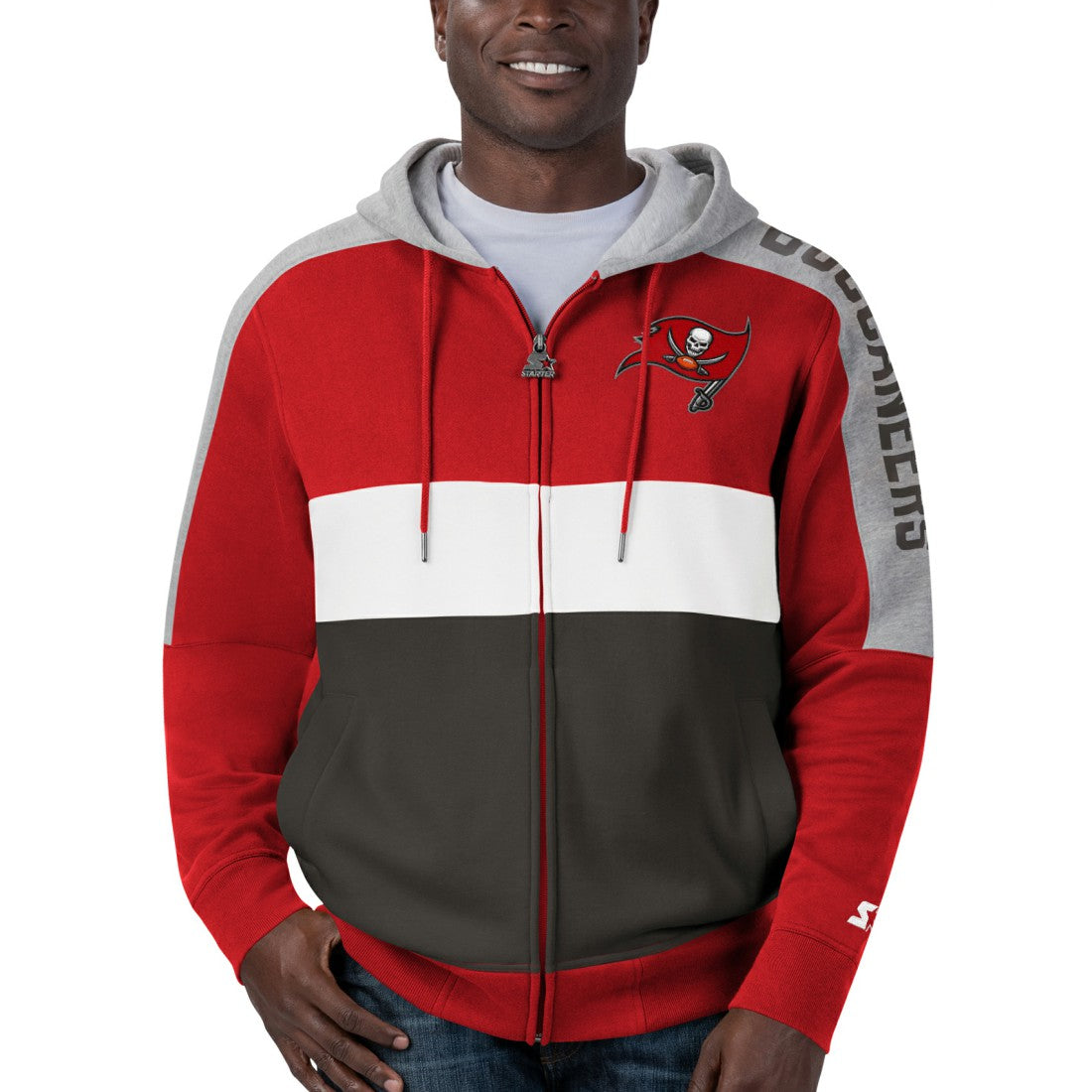 Tampa Bay Buccaneers Starter Playoffs Color Block Full-Zip Hoodie - Red/Pewter discount