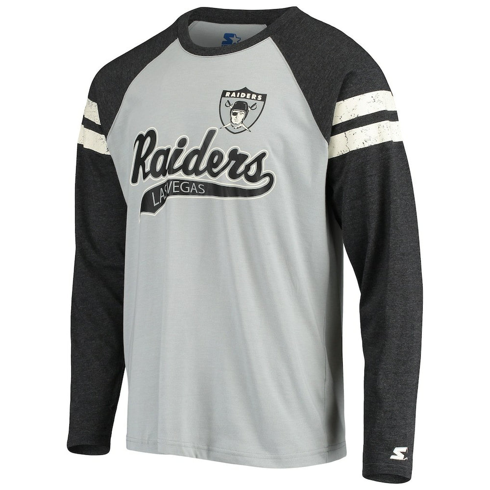 Las Vegas Raiders Starter Throwback League Raglan Long Sleeve Tri-Blend T-Shirt - Silver/Black outlet