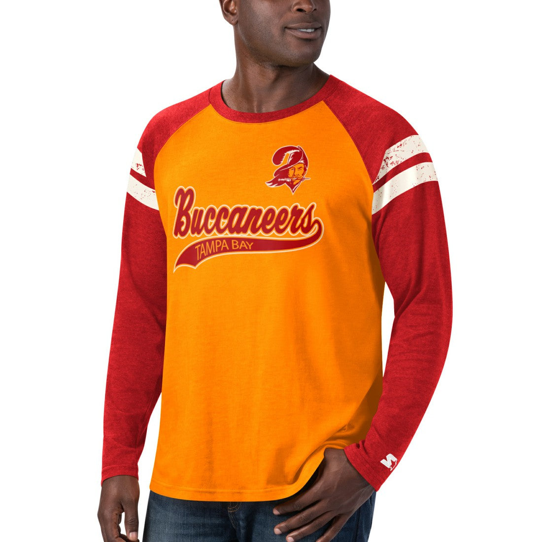 Tampa Bay Buccaneers Starter Throwback League Raglan Long Sleeve Tri-Blend T-Shirt - Orange/Red online