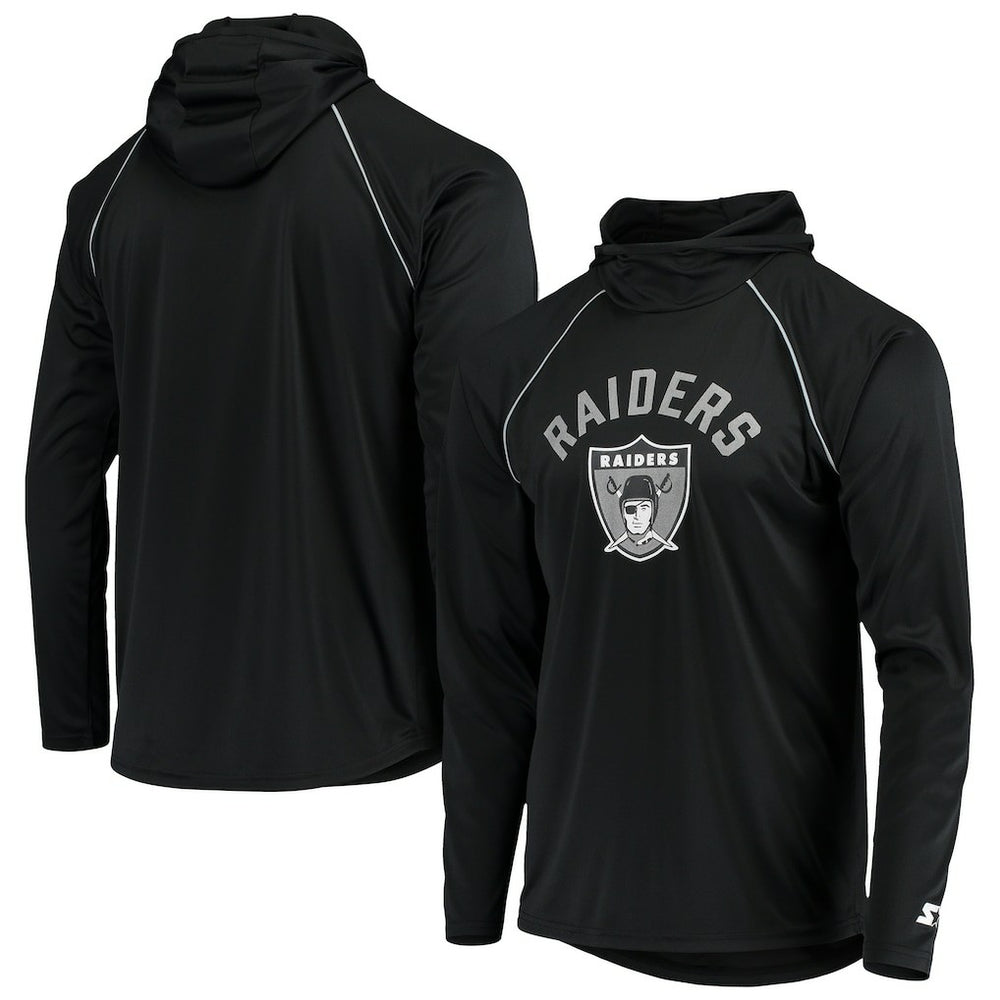 Las Vegas Raiders Starter Throwback Raglan Hoodie Long Sleeve T-Shirt - Black for sale