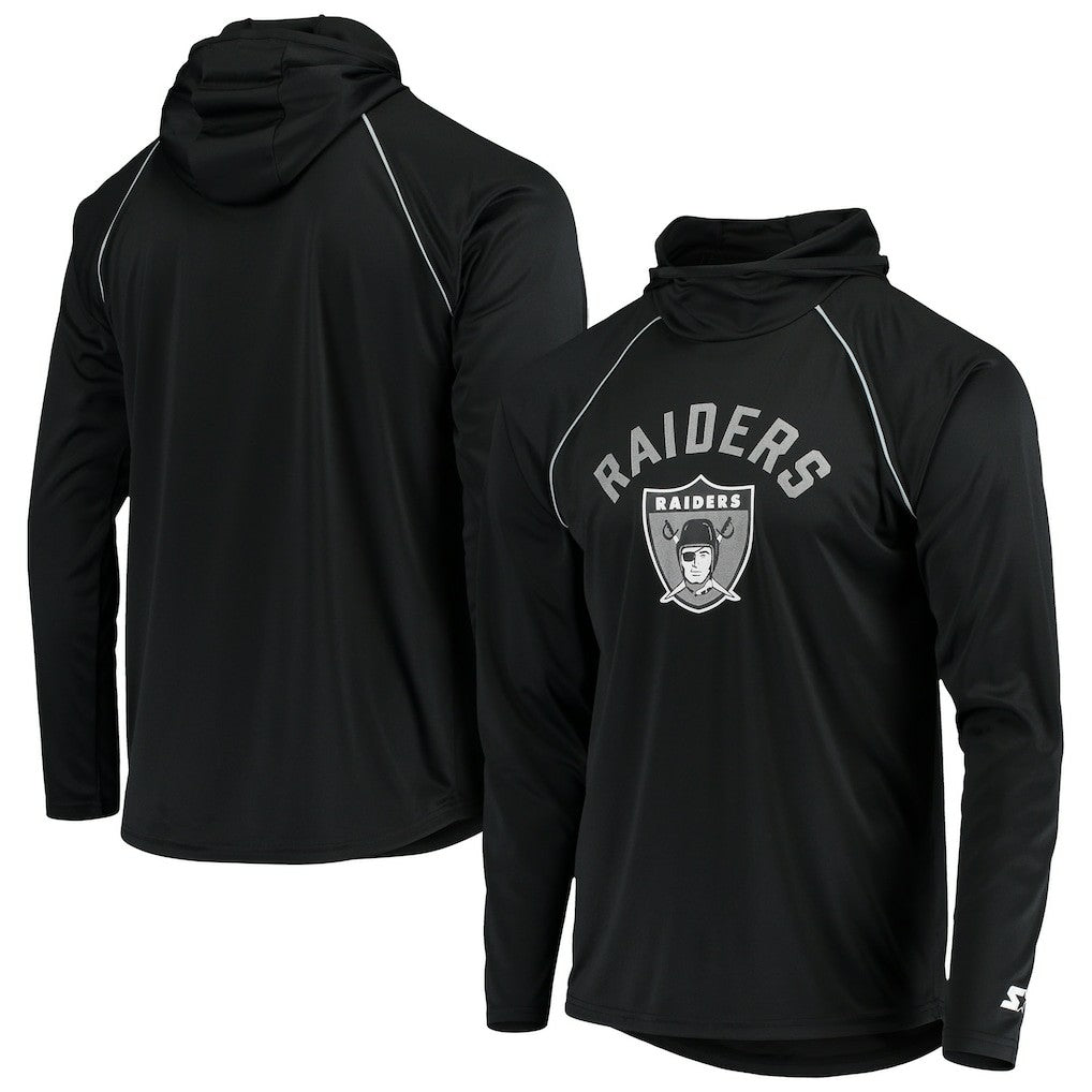 Las Vegas Raiders Starter Throwback Raglan Hoodie Long Sleeve T-Shirt - Black for sale