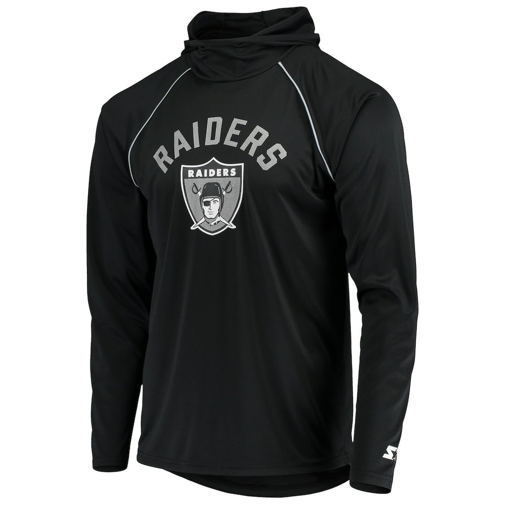Las Vegas Raiders Starter Throwback Raglan Hoodie Long Sleeve T-Shirt - Black for sale