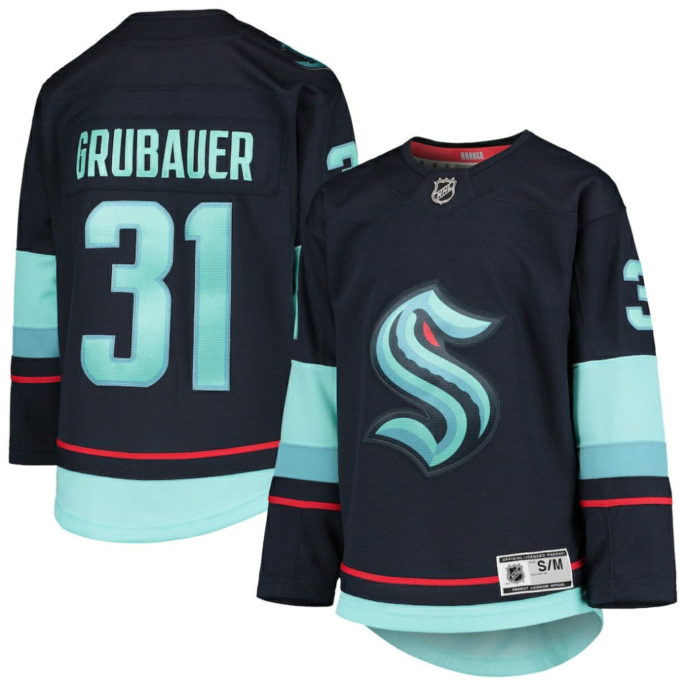 Philipp Grubauer Seattle Kraken Youth Home Premier Player Jersey Deep Sea Blue