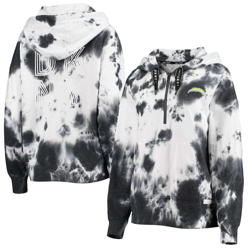 Los Angeles Chargers DKNY Sport Women's Dakota Oversized Tie-Dye Half-Zip Hoodie - White/Black online