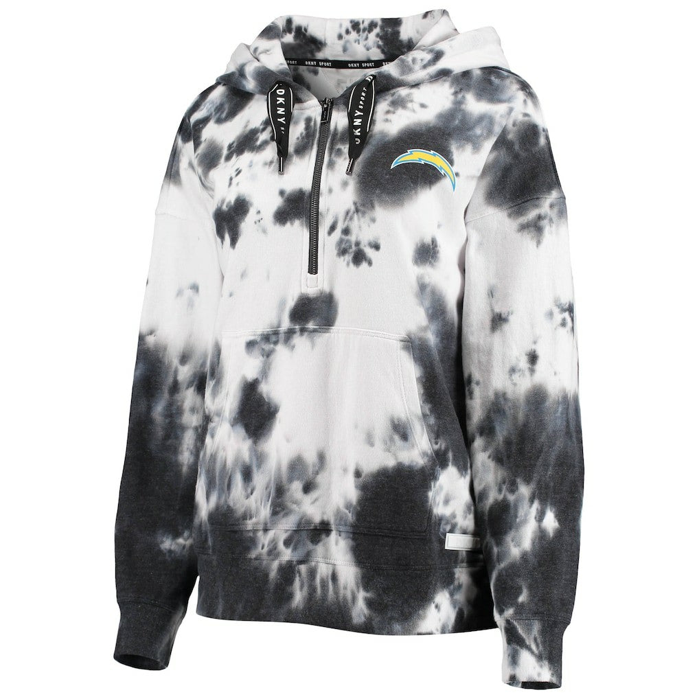 Los Angeles Chargers DKNY Sport Women's Dakota Oversized Tie-Dye Half-Zip Hoodie - White/Black online