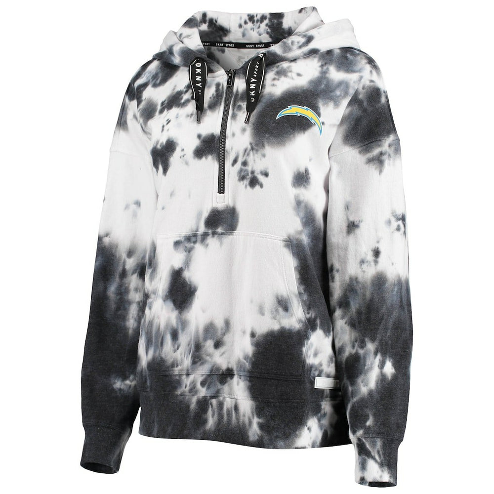 Los Angeles Chargers DKNY Sport Women's Dakota Oversized Tie-Dye Half-Zip Hoodie - White/Black online