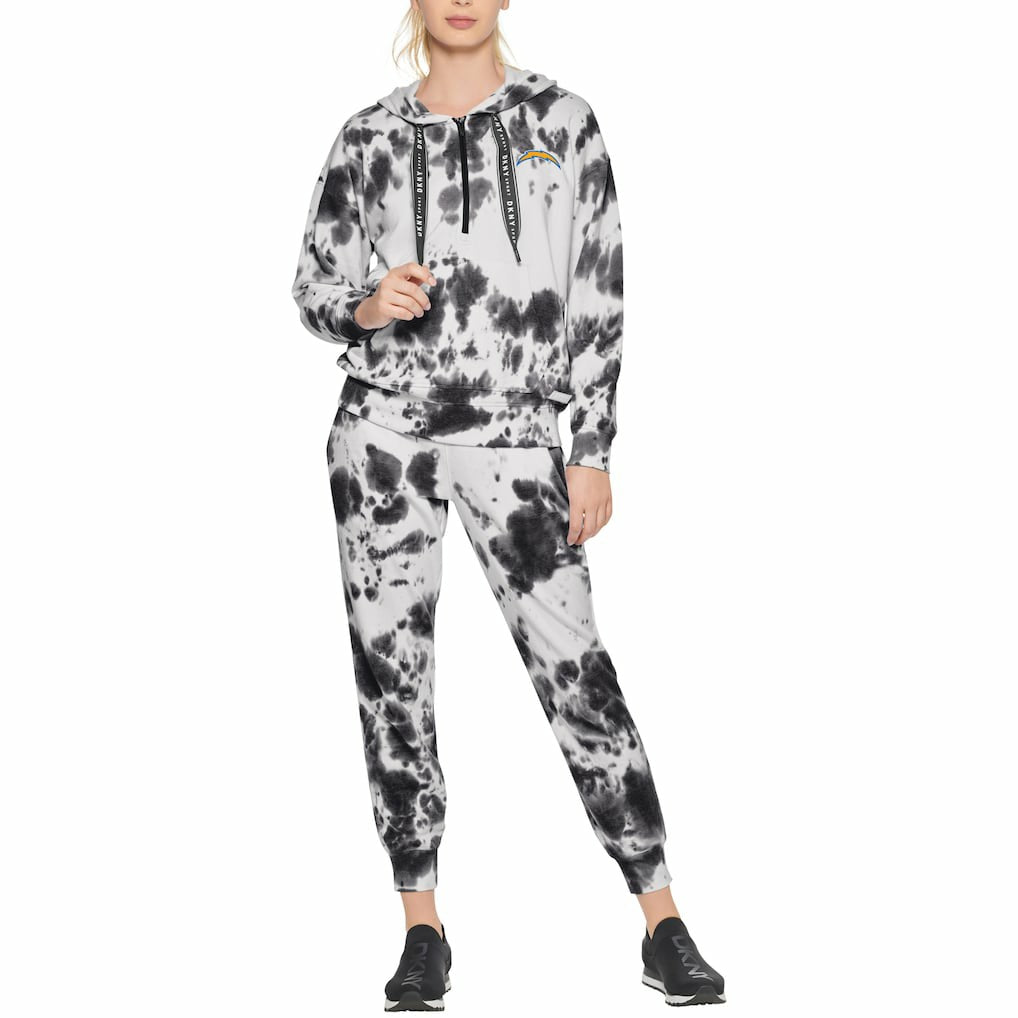 Los Angeles Chargers DKNY Sport Women's Dakota Oversized Tie-Dye Half-Zip Hoodie - White/Black online