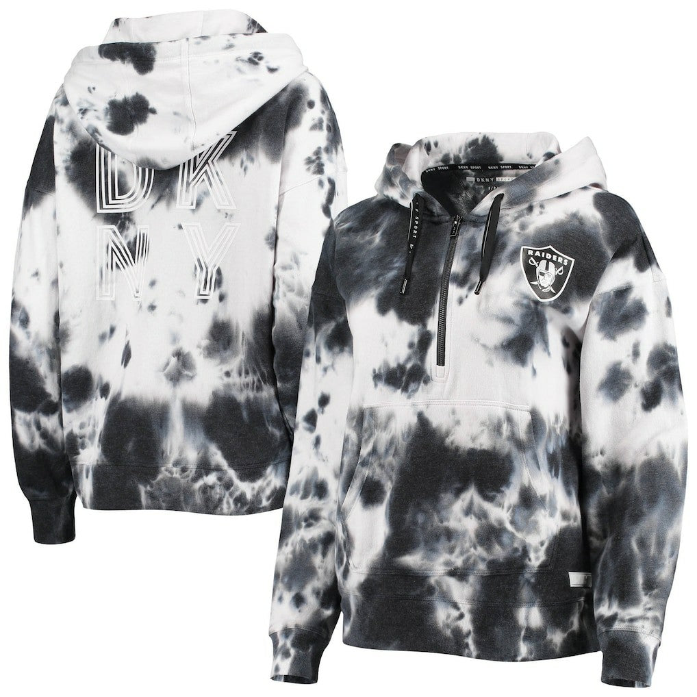 Las Vegas Raiders DKNY Sport Women's Dakota Oversized Tie-Dye Half-Zip Hoodie - White/Black sale