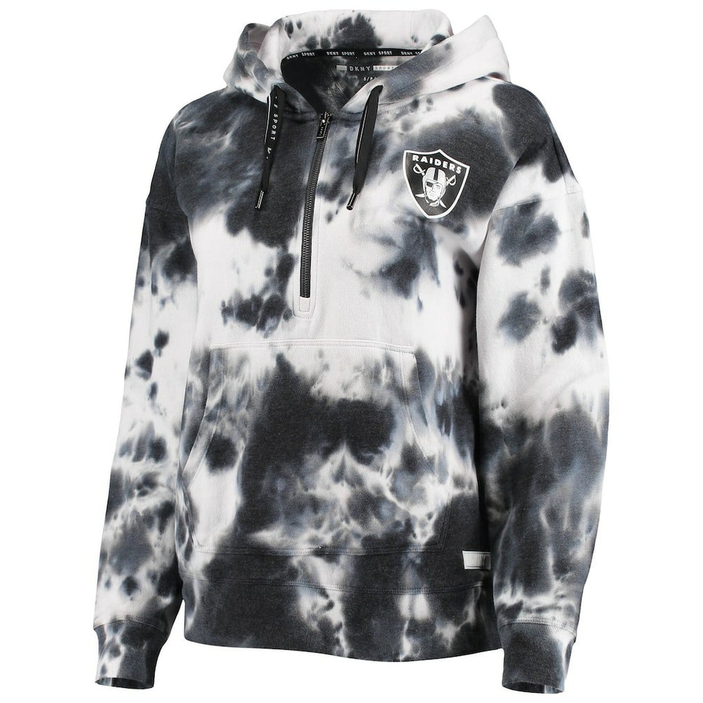 Las Vegas Raiders DKNY Sport Women's Dakota Oversized Tie-Dye Half-Zip Hoodie - White/Black sale