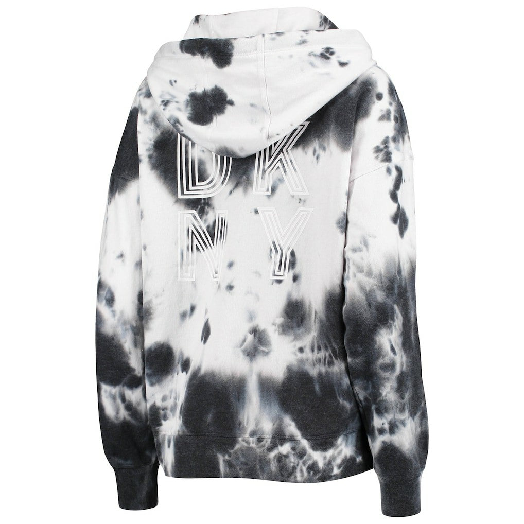 Las Vegas Raiders DKNY Sport Women's Dakota Oversized Tie-Dye Half-Zip Hoodie - White/Black sale