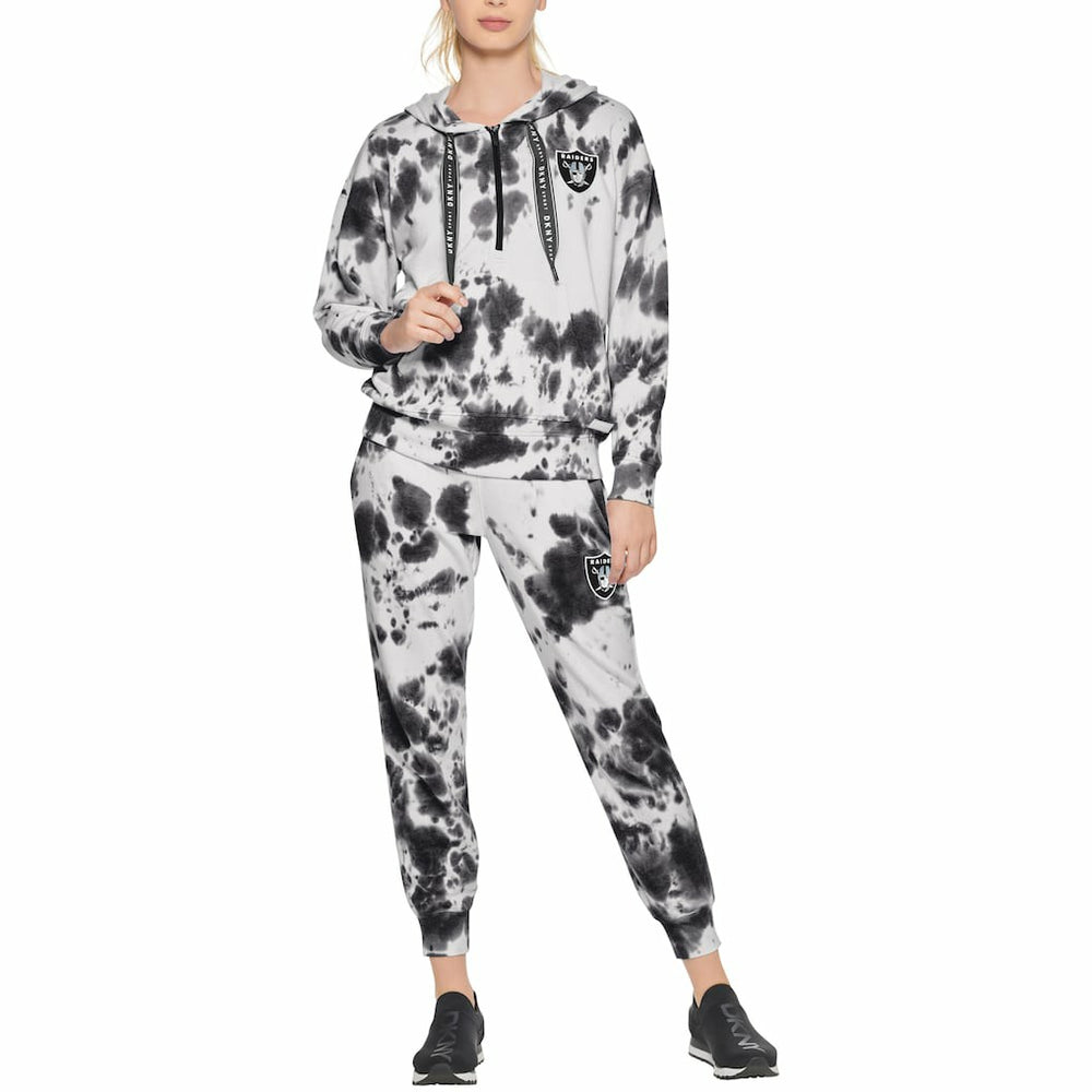 Las Vegas Raiders DKNY Sport Women's Dakota Oversized Tie-Dye Half-Zip Hoodie - White/Black sale