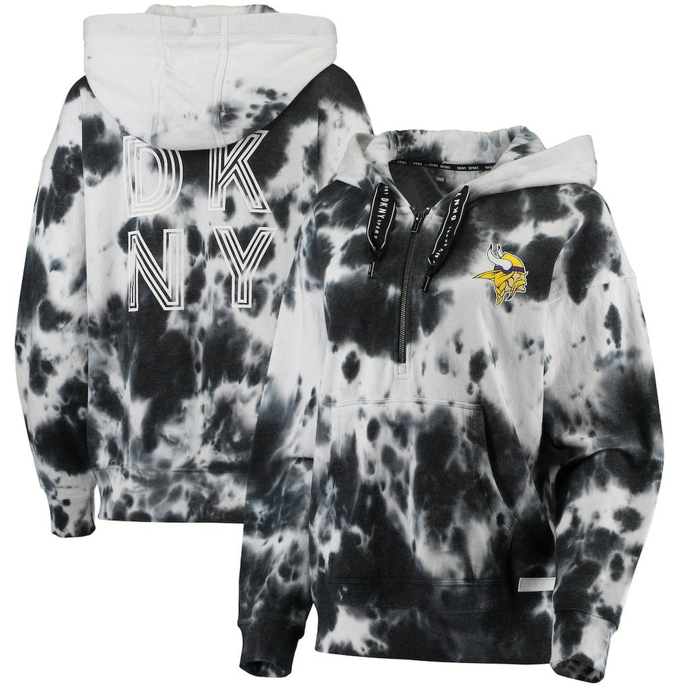 Minnesota Vikings DKNY Sport Women's Dakota Oversized Tie-Dye Half-Zip Hoodie - White/Black discount