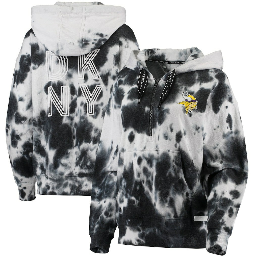 Minnesota Vikings DKNY Sport Women's Dakota Oversized Tie-Dye Half-Zip Hoodie - White/Black discount