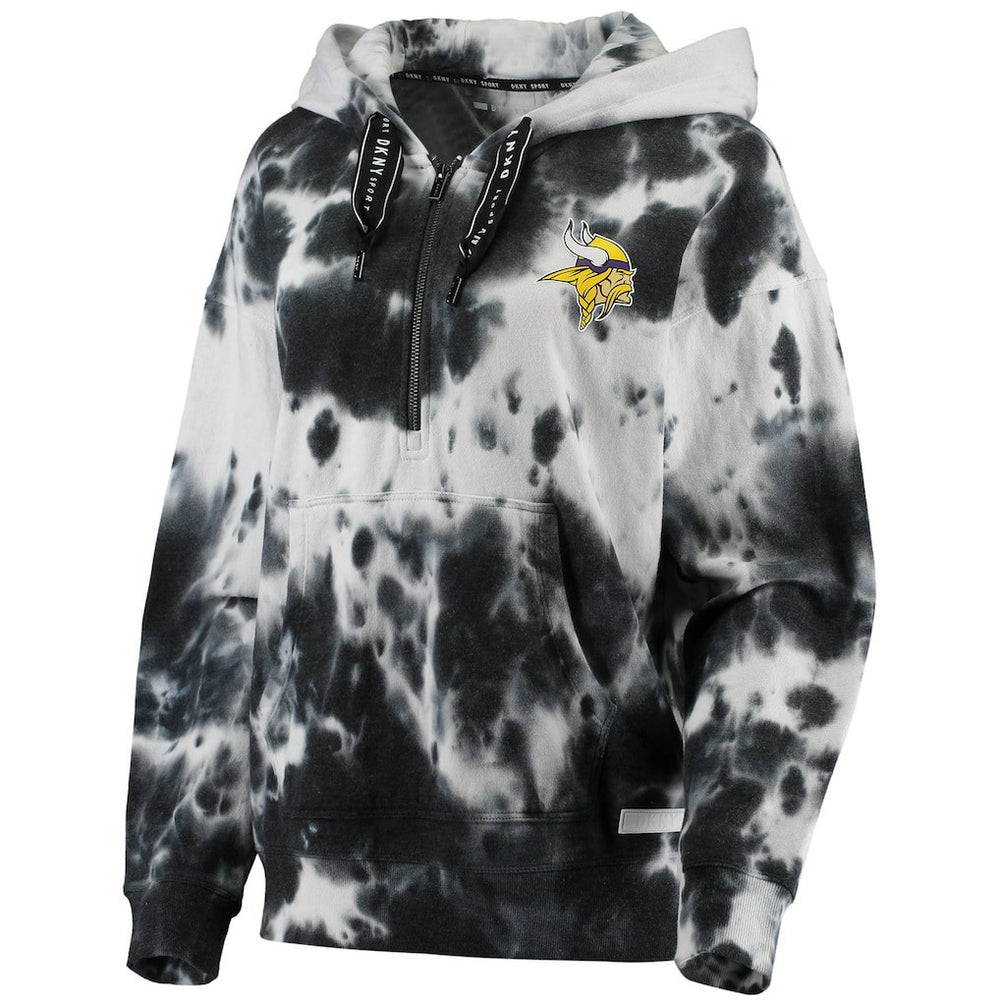 Minnesota Vikings DKNY Sport Women's Dakota Oversized Tie-Dye Half-Zip Hoodie - White/Black discount