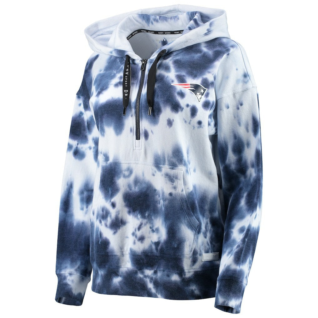 New England Patriots DKNY Sport Women's Dakota Oversized Tie-Dye Half-Zip Hoodie - White/Navy on sale