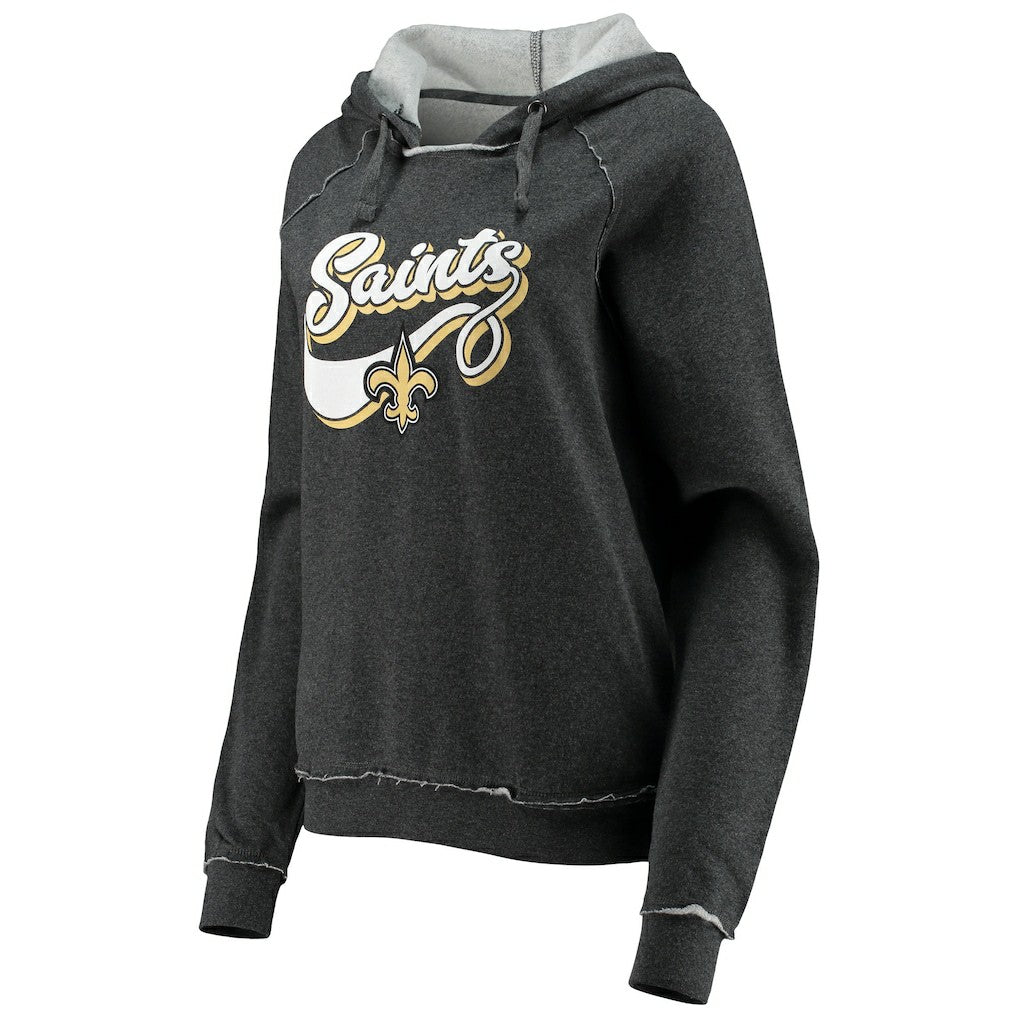 New Orleans Saints New Era Women's Script Fleece Raglan Pullover Hoodie - Charcoal cheap