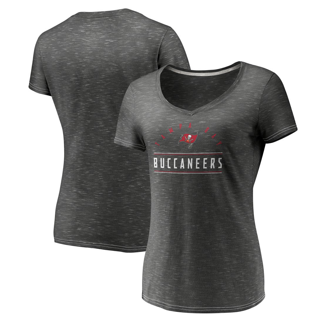 Tampa Bay Buccaneers Women's League Leader Space Dye V-Neck T-Shirt - Charcoal discount