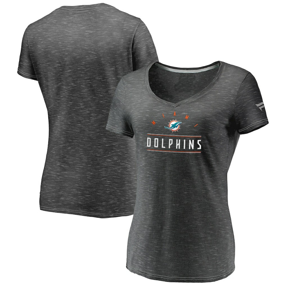 Miami Dolphins Women's League Leader Space Dye V-Neck T-Shirt - Charcoal outlet