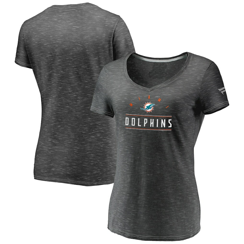 Miami Dolphins Women's League Leader Space Dye V-Neck T-Shirt - Charcoal outlet