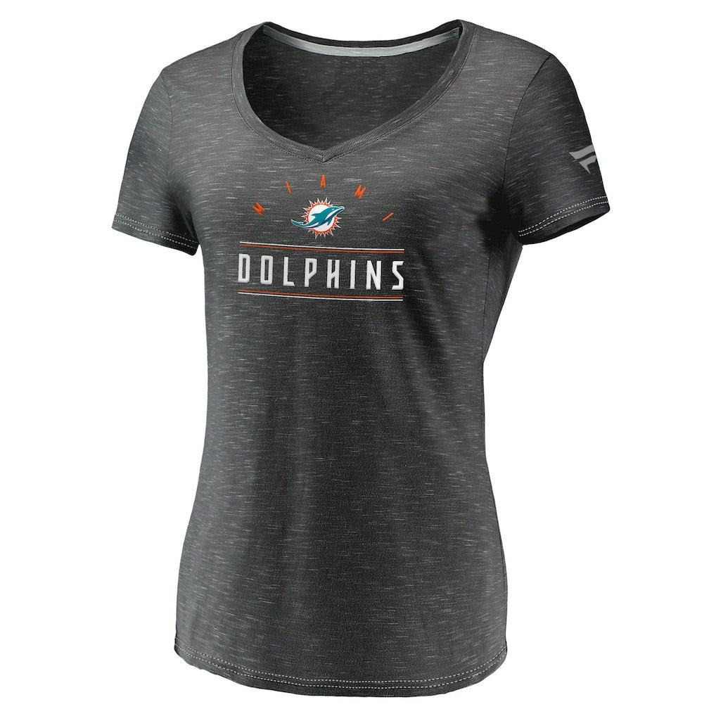 Miami Dolphins Women's League Leader Space Dye V-Neck T-Shirt - Charcoal outlet
