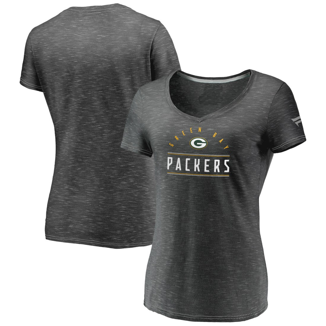 Green Bay Packers Women's League Leader Space Dye V-Neck T-Shirt - Charcoal outlet