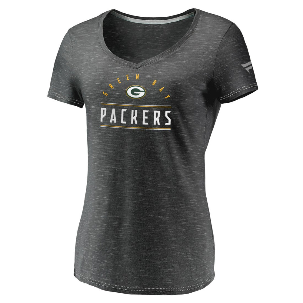 Green Bay Packers Women's League Leader Space Dye V-Neck T-Shirt - Charcoal outlet