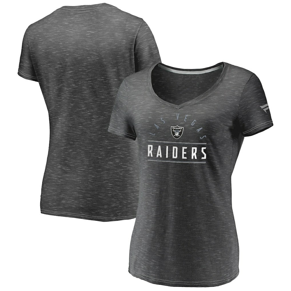 Las Vegas Raiders Women's League Leader Space Dye V-Neck T-Shirt - Charcoal on sale