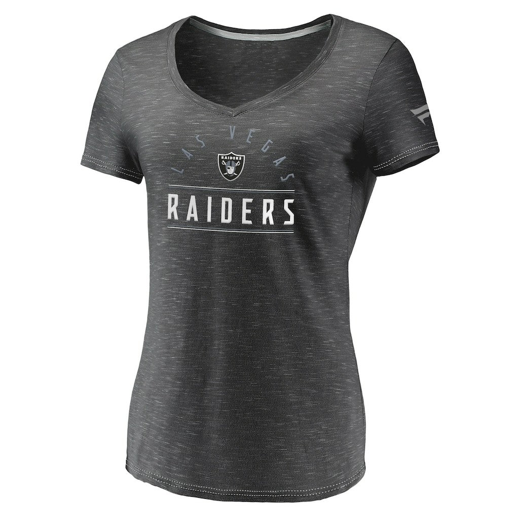 Las Vegas Raiders Women's League Leader Space Dye V-Neck T-Shirt - Charcoal on sale