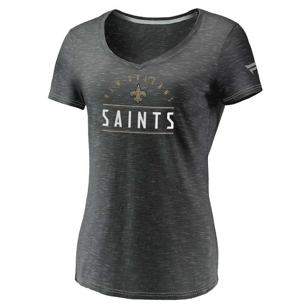 New Orleans Saints Women's League Leader Space Dye V-Neck T-Shirt - Charcoal outlet